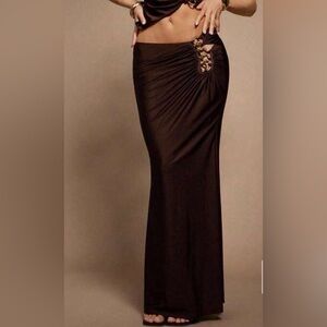 Hauture Women's Chain Detail Dark Brown Shine Sexy Summer Night Out Skirt